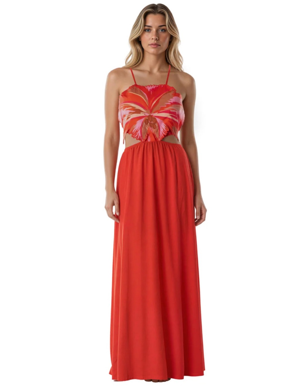 Maaji Owen Red and Pink Floral Cutout Maxi Dress